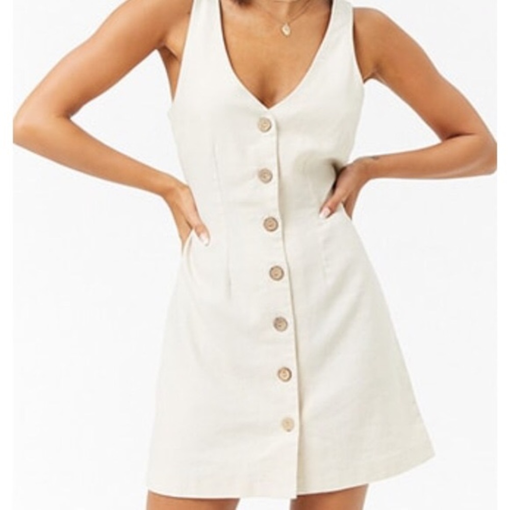 BOGO FOREVER 21 Linen Tie Waist Button Front Dress